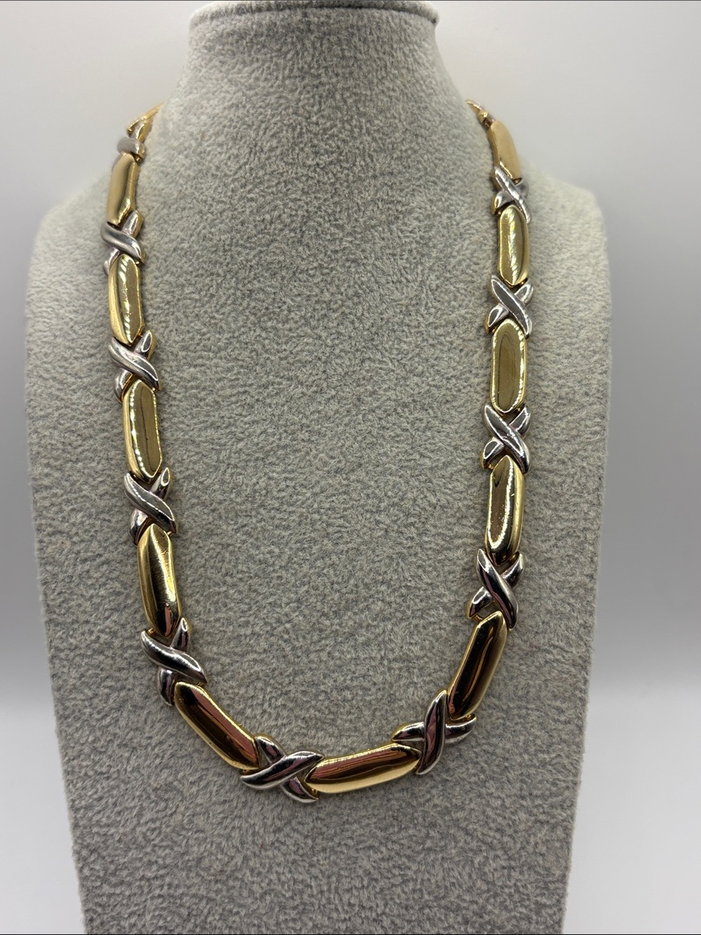 Vintage Gold and Silver Two-Tone XO Link Necklace 18”
